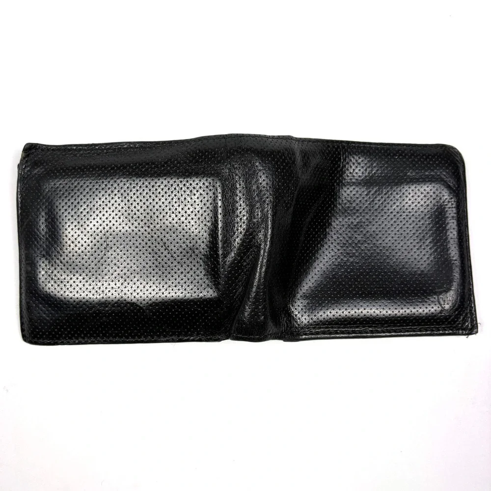 VTG Massimo Dutti BiFold Leather Wallet Perforated Black Sport Driving Snap Coin